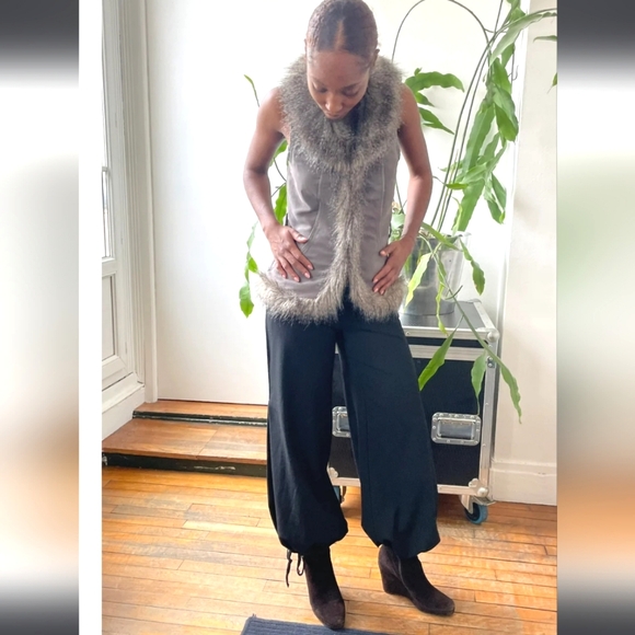 COP COPINE Black Wide leg Pant Hem Pleated Dress Pants - Picture 2 of 16